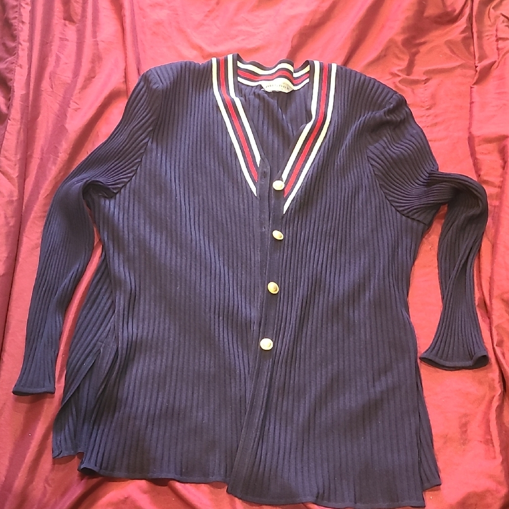 Misook Navy Cardigan with Gold Accents